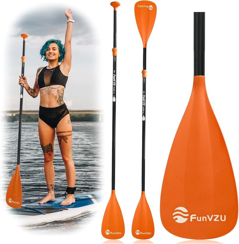 FunVZU SUP Paddle, Stand Up Paddle Board Paddle Lightweight Adjustable 4-Piece Aluminium Kayak Paddles, Unique Lock Design Floating Alloy Shaft Paddle for Paddle Board - Image 1
